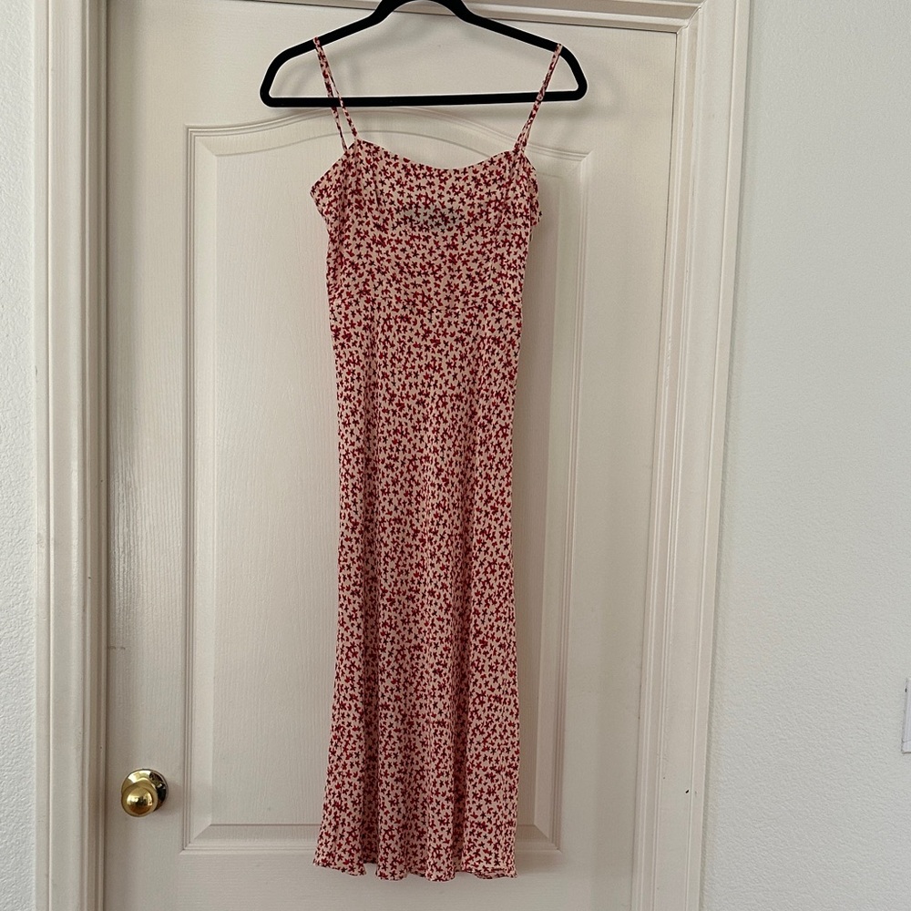 Realisation Par Red Floral Slip Midi Dress on Cream Base